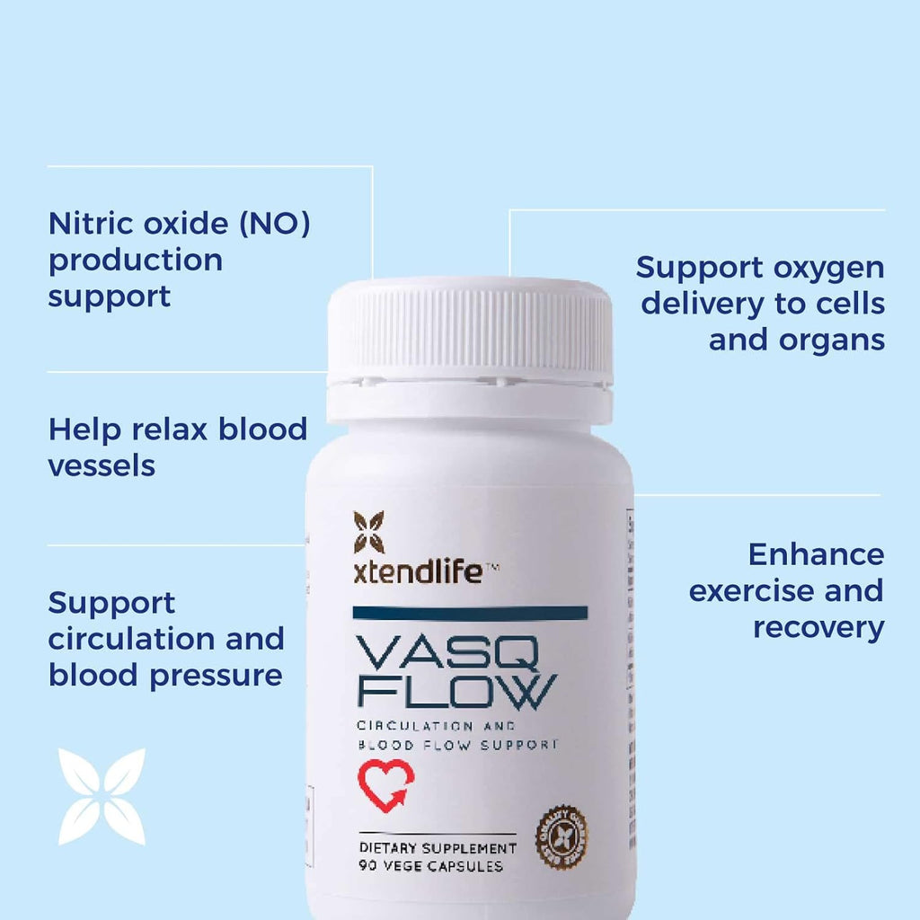 Xtendlife VasQFlow Natural Nitric Oxide Booster Supplement - Circulation & Blood Flow Support with Red Spinach Extract & Aged Garlic - Energy, Heart Health, Muscle Support - 1 Month Supply (90 Count)