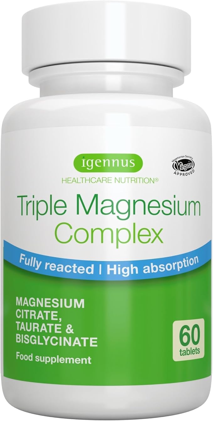 Igennus Superior Triple Magnesium Complex, Fully Reacted & Chelated Glycinate, Taurate & Citrate, Clean Label, High Bioavailability & Absorption, 60 Tablets, Vegan, Non-Buffered