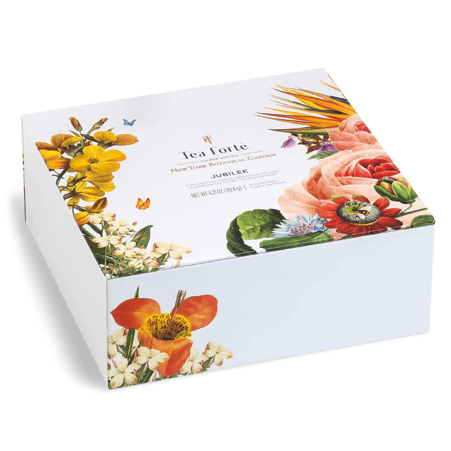 Tea Forte Jubilee Premium Tea Chest Gift Sampler, 40 Count, 2 of each Variety Blend Individually Wrapped Handcrafted Pyramid Infuser Bags
