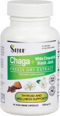 Sayan Siberian Chaga Mushroom + White Cinquefoil & Black Jack Extract – 90 Capsules/500mg ea – Organic & All-Natural Mushroom Supplement for Women – Vegan, Non-GMO, Gluten-Free No Fillers or Additives