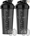 VELOMIX -2 Pack- 28 oz Protein Shaker Bottles for Protein Mixes - 2x Wire Whisk | Leak Proof Shaker Cups for Protein Shakes and Pre Workout | Protein Shaker Bottle Pack (2 Pack Black)