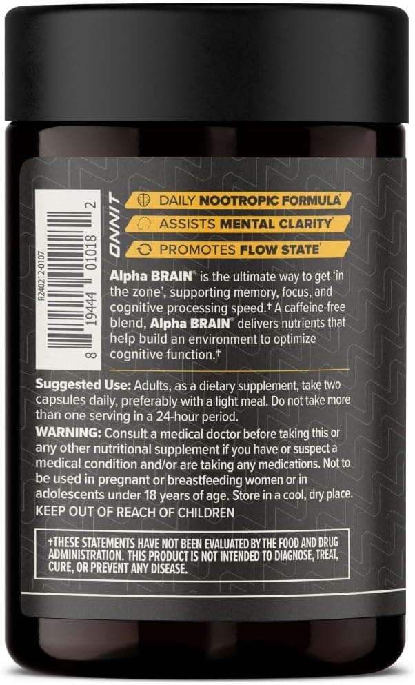 ONNIT Alpha Brain Nootropic Capsules for Men & Women, IGEN Non-GMO Tested Memory, Focus & Mental Clarity, with L-Theanine and Vitamin B6, 90 Count Each, Pack of 4 (360 Capsules)