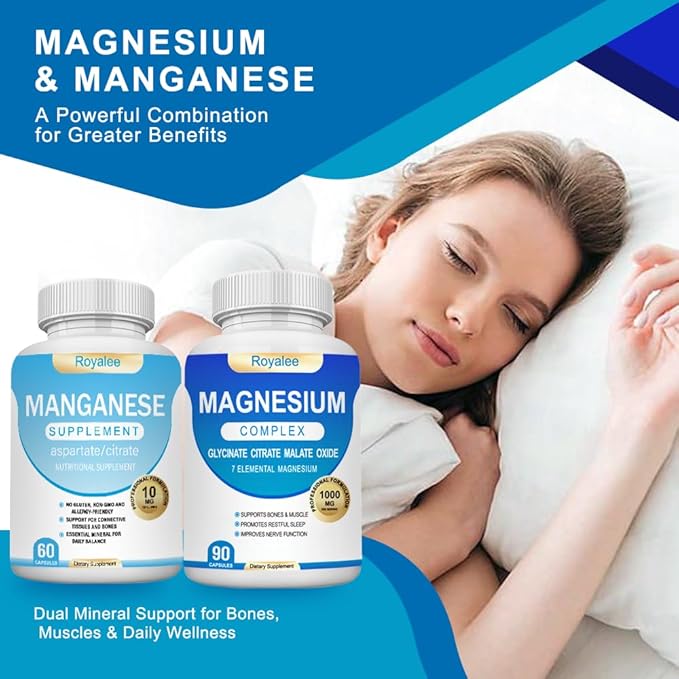 Magnesium Complex & Manganese Supplement Bundle – 1000mg Magnesium with 7 Forms Plus 10mg Manganese (Aspartate/Citrate) – Supports Relaxation, Muscle & Bone Function – 150 Capsules Total