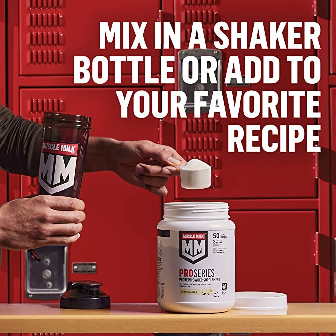 Muscle Milk Pro Series Protein Powder Supplement, Slammin' Strawberry, 2 Pound, 11 Servings, 50g Protein, 3g Sugar, 20 Vitamins & Minerals, NSF Certified for Sport, Packaging May Vary