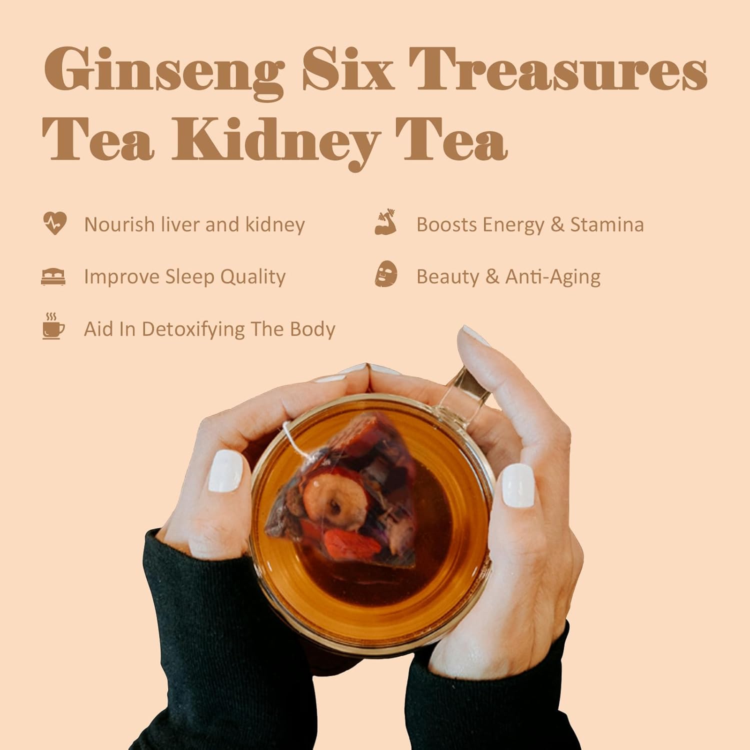 Kidney Tea Formula Ginseng Six Treasure Tea - Pure Natural Chinese Traditional Herbal Ginseng Six Treasure Kidney Detoxification Purification Tea Bag, Contains 7 Precious Ingredient Formulas (60 bags/2 Pack)
