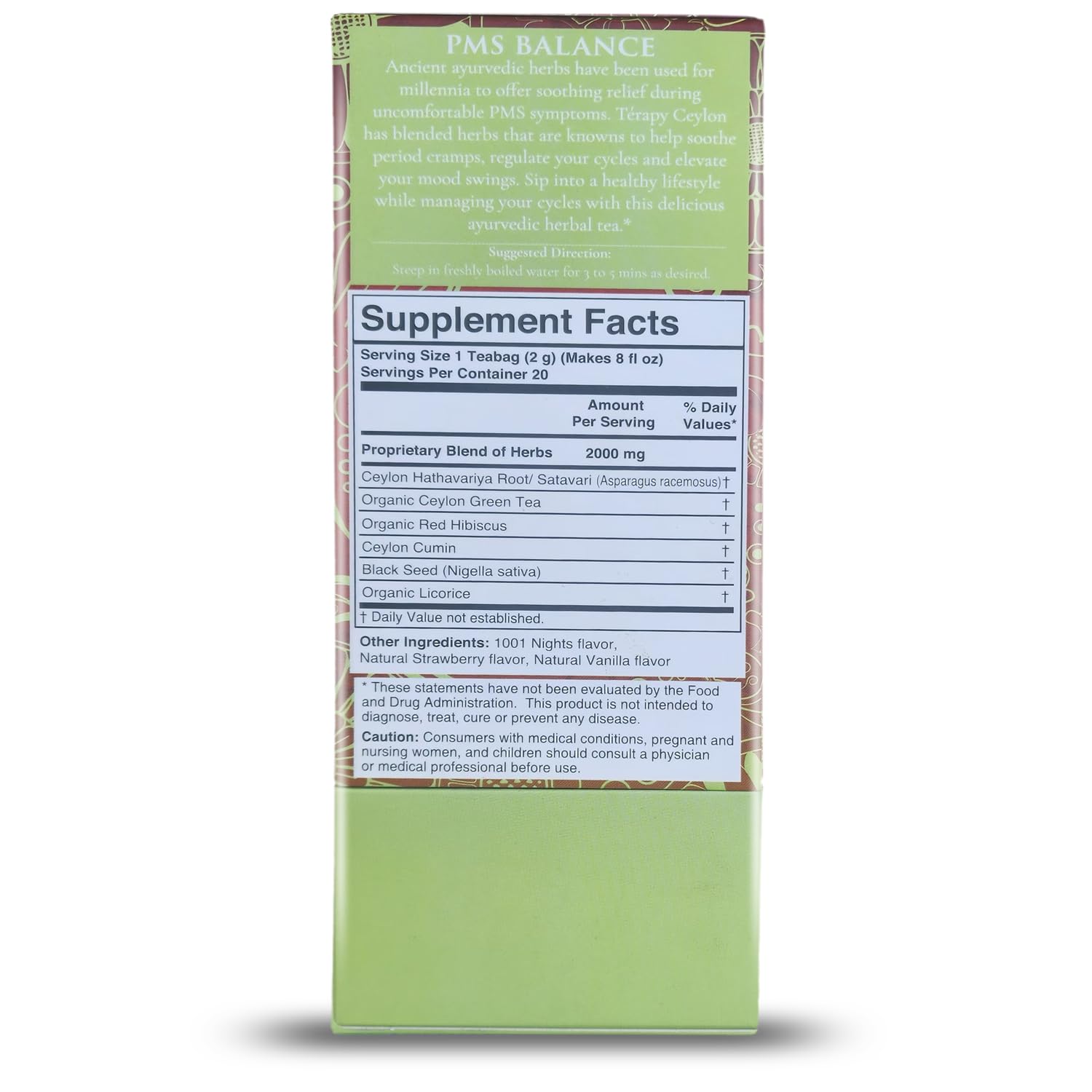 Térapy Ceylon PMS Balance Tea For Women - Soothing Support for PMS Relief, Hormonal Balance, Monthly Cycle support & Period Tea - 100% Natural Herbal Ingredients - Red Hibiscus, Cumin, Licorice & More Herbs