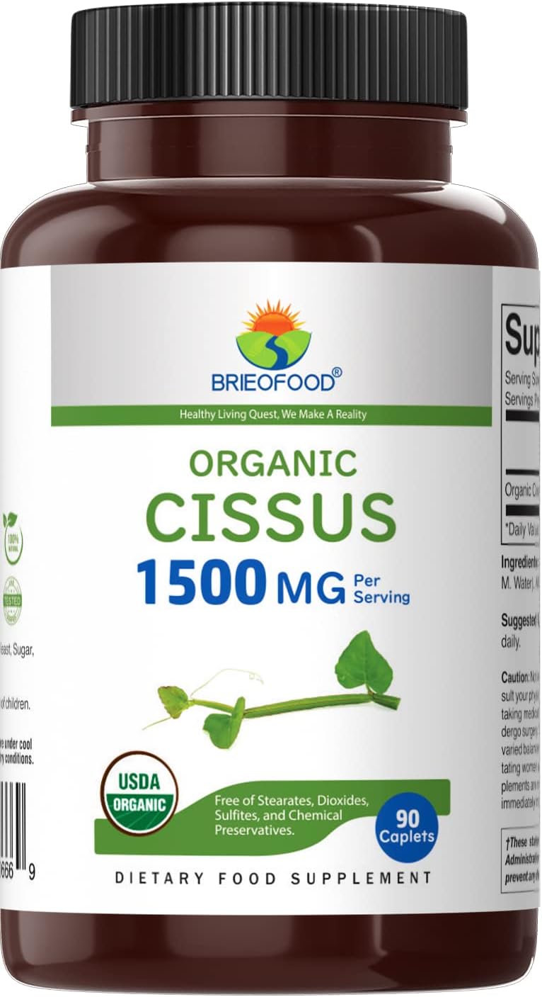 Brieofood Organic Cissus Quadrangularis 1500mg, 45 Servings, Vegetarian, Gluten Free, 90 Vegetarian Tablets