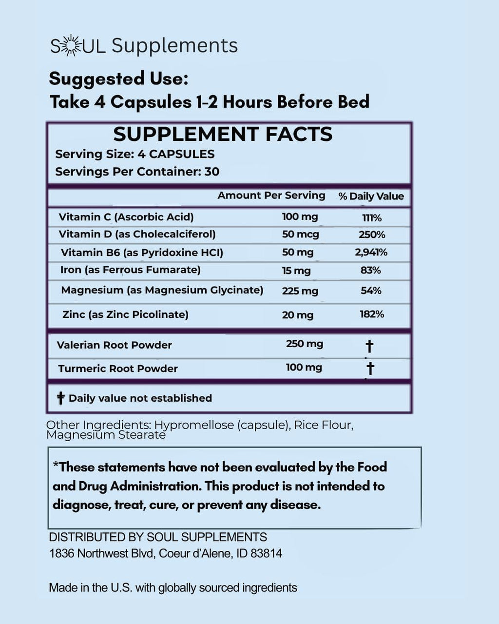 Soul Supplements Restful Legs Support - 225mg Magnesium Glycinate with Vitamin D, Iron, B6, Zinc & Herbal Blend - Nighttime Muscle & Nerve Comfort - 120 Capsules