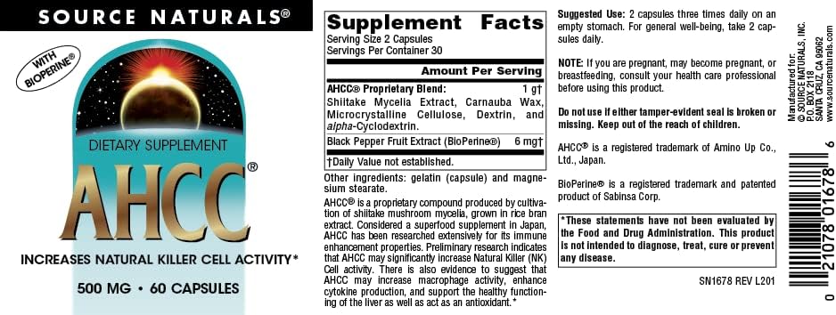 Source Naturals AHCC with Bioperine 500 mg - 60 Capsules