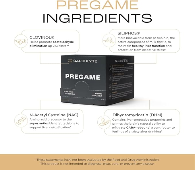 Pregame | Prevent Feeling Awful After Drinking | Alcohol Aid and Liver Health | Doctor Formulated | DHM, N-Acetyl Cysteine NAC, Milk Thistle (14 Doses, 56 Capsules)