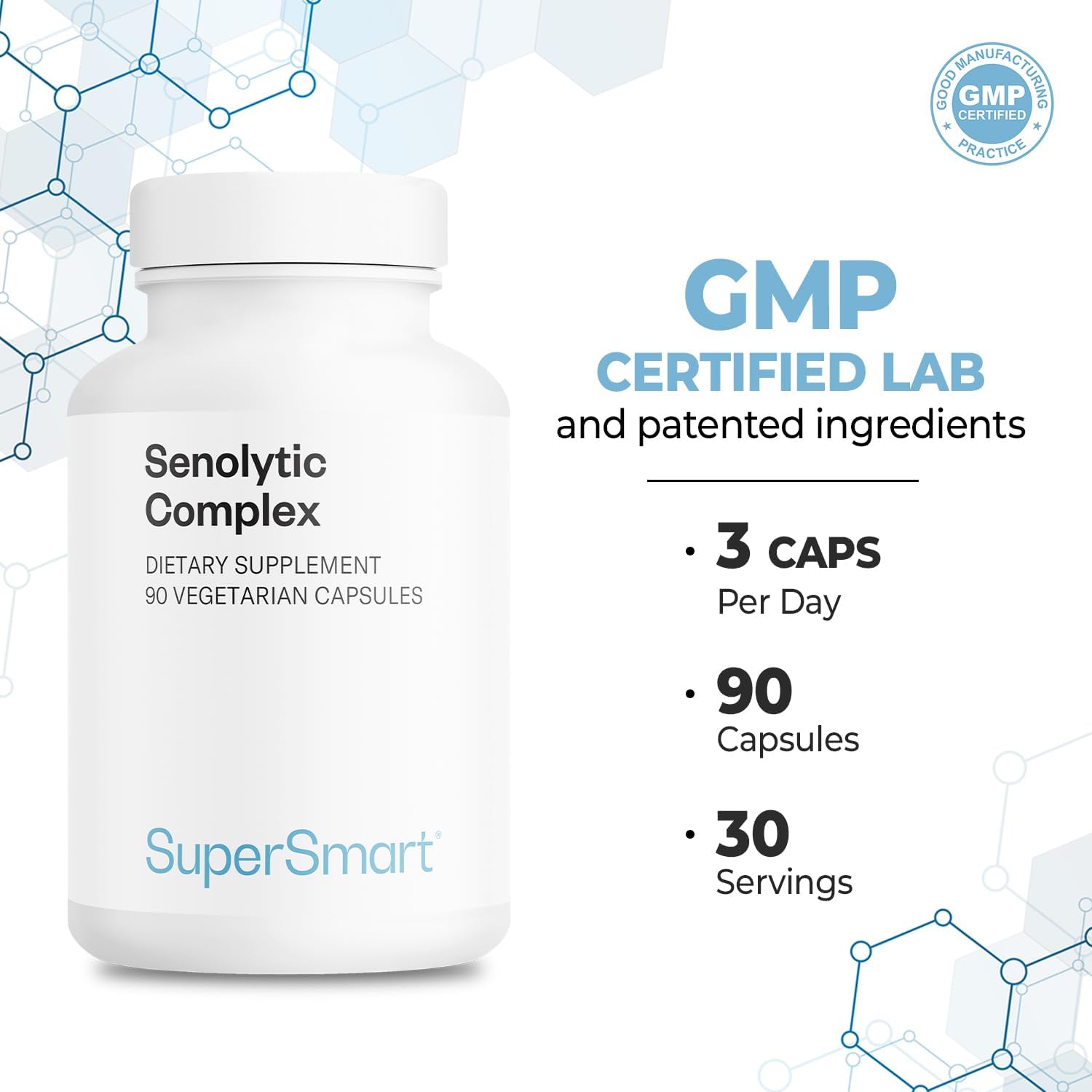 Supersmart - Senolytic Complex (Advanced Formula) - with Fisetin, Quercetin, Bromelain - Patented Ingredients - Senolytic Supplement | Non-GMO & Gluten Free - 90 Vegetarian Capsules