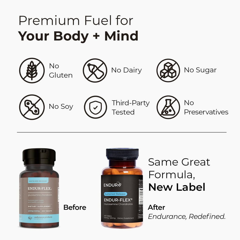ENDUR-Flex Sustained Release - 500mg Glucosamine & 200mg Chondroitin - 200 Tablets - Antioxidant - Supplement for Back, Knees, Hands