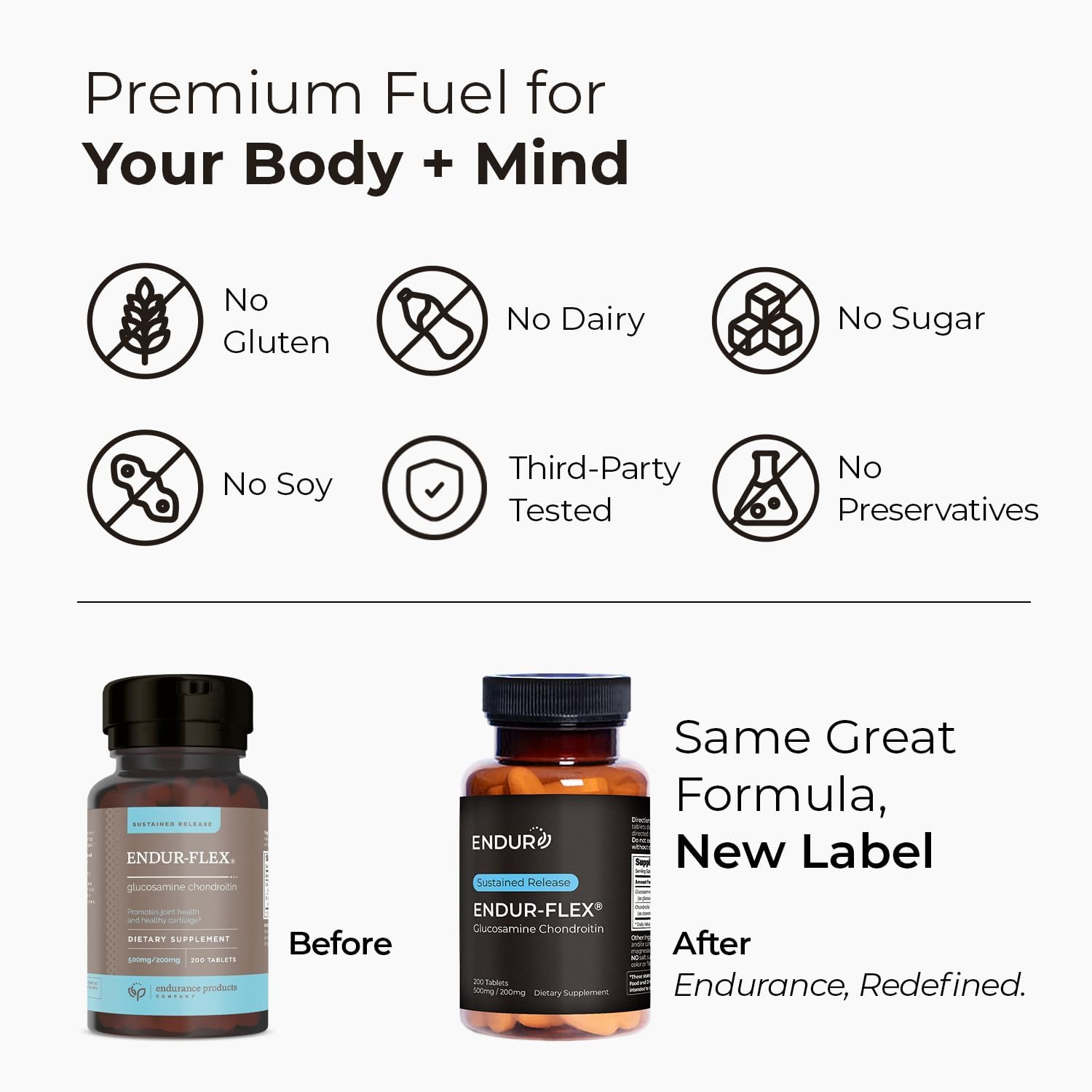 ENDUR-Flex Sustained Release - 500mg Glucosamine & 200mg Chondroitin - 200 Tablets - Antioxidant - Supplement for Back, Knees, Hands