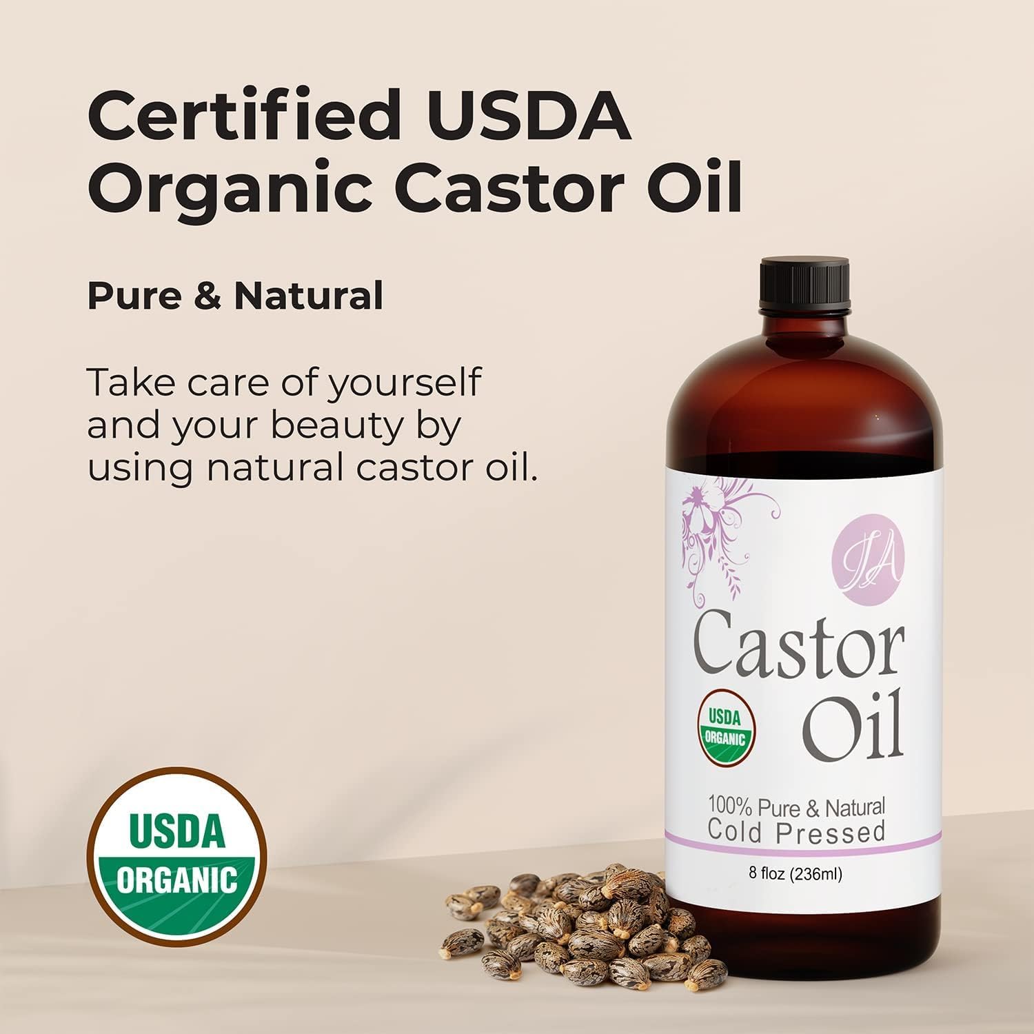 Healing Solutions Oils - 8 oz Castor Oil Organic Pure Natural, Cold Pressed, Hexane & Chemical Free Natural Solution, Lash Serum, Stimulates Growth For Hair, Eyelash, Eyebrows, Scalp & Beard - 236ml