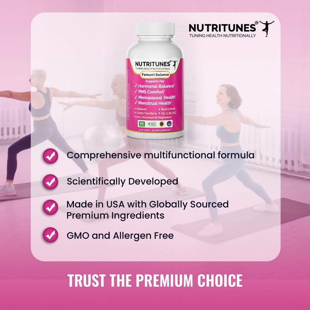 Black Cohosh & Vitex (Chasteberry), Shatavari–Menopause & PMS Support Supplements for Women with Hormone Balance Support – Femuni Balance – 60 Vegan Capsules