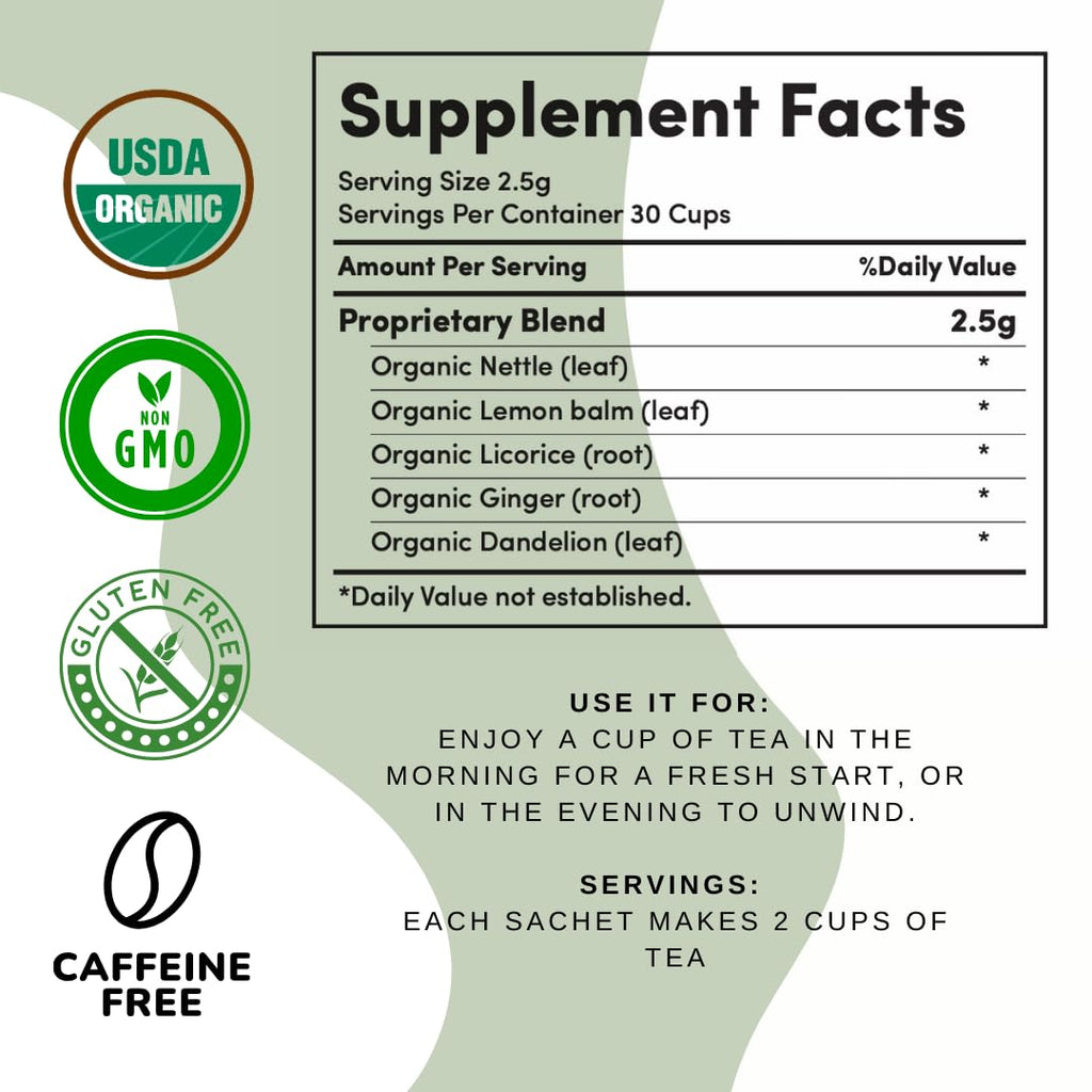 AutoimmuniTea – Soothing Tea Bags for Allergy Relief and Sinus Relief, Organic, Caffeine Free and USDA Certified, Blend of Lemon Balm, Ginger, Nettle, and Licorice, AIP Friendly