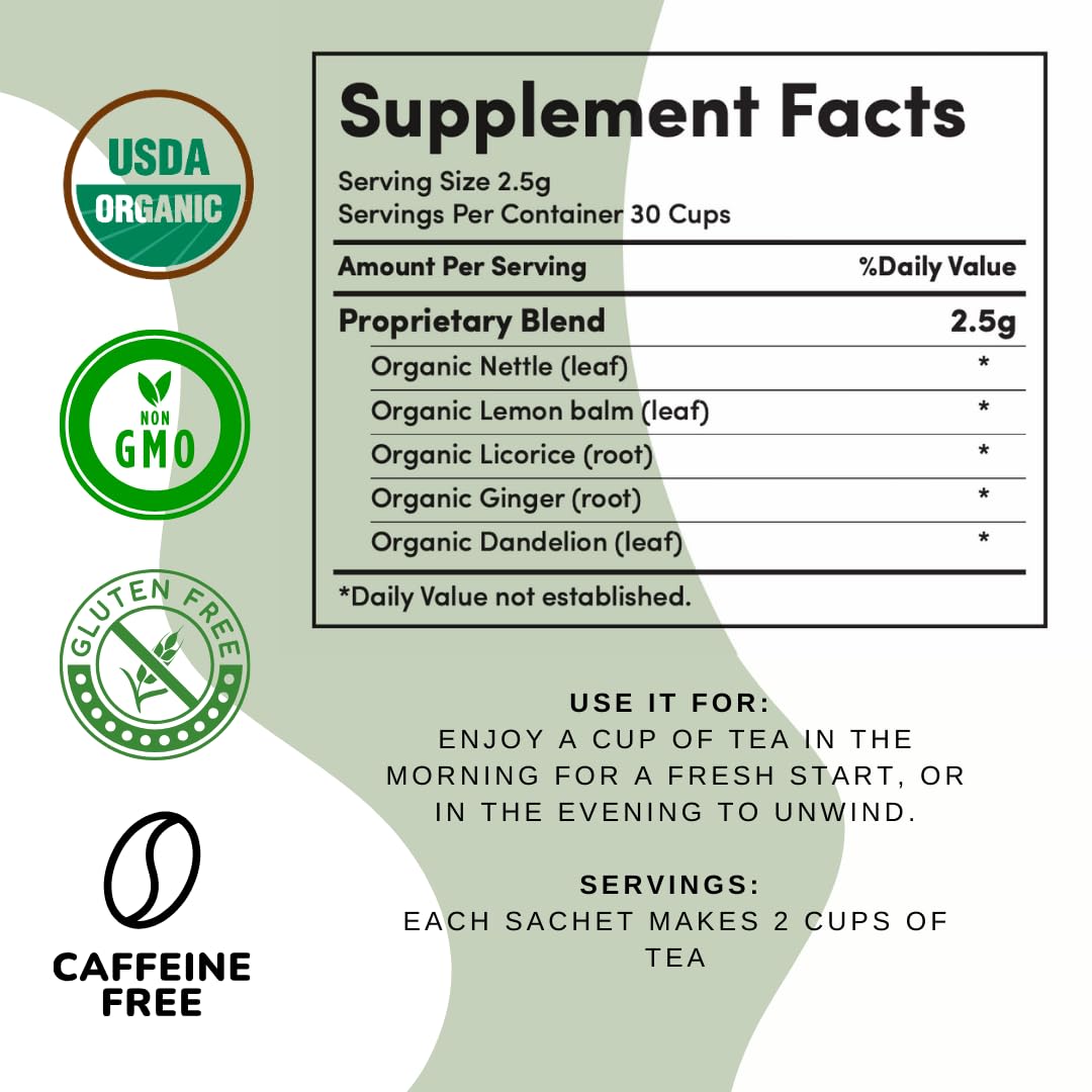 AutoimmuniTea – Soothing Tea Bags for Allergy Relief and Sinus Relief, Organic, Caffeine Free and USDA Certified, Blend of Lemon Balm, Ginger, Nettle, and Licorice, AIP Friendly