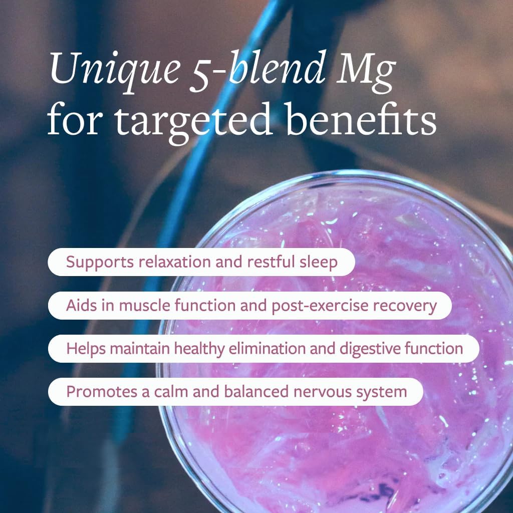 Total Magnesium Complex Powder, Berry Flavored Magnesium Supplement for Sleep Stress & Digestion Advanced 5-blend Formula with Glycinate, Citrate, Malate, Taurate, Carbonate, 60 Servings
