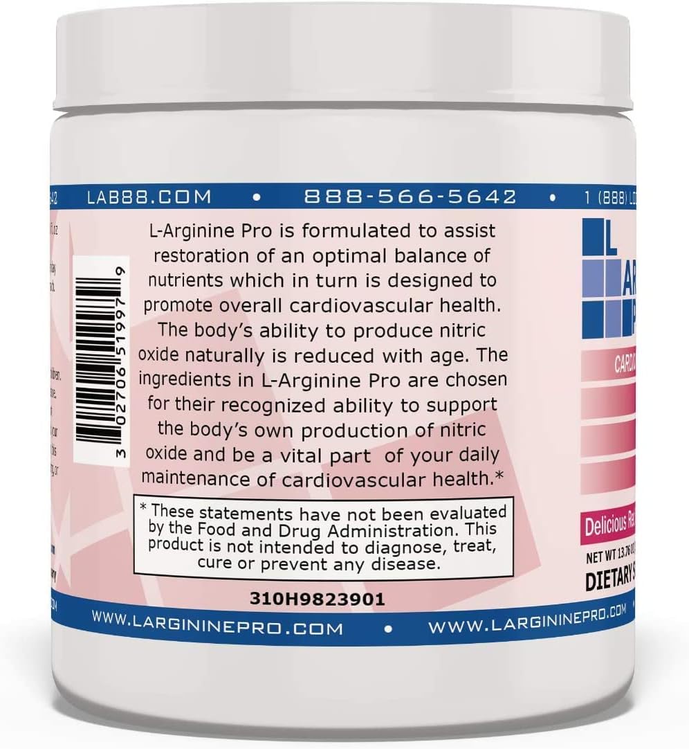 L-ARGININE PRO | 5,500mg L-Arginine Plus L-Citrulline 1,100mg Raspberry Powder Drink Mix Supplement for Increased Nitric Oxide Production