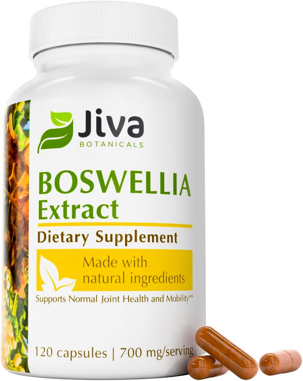 Jiva Botanicals Boswellia Extract Capsules 700mg per Serving - Boswellia Serrata Extract Supplement & Black Pepper - Joint Support Supplement for Normal Joint Health - 120 Capsules (Pack of 1)