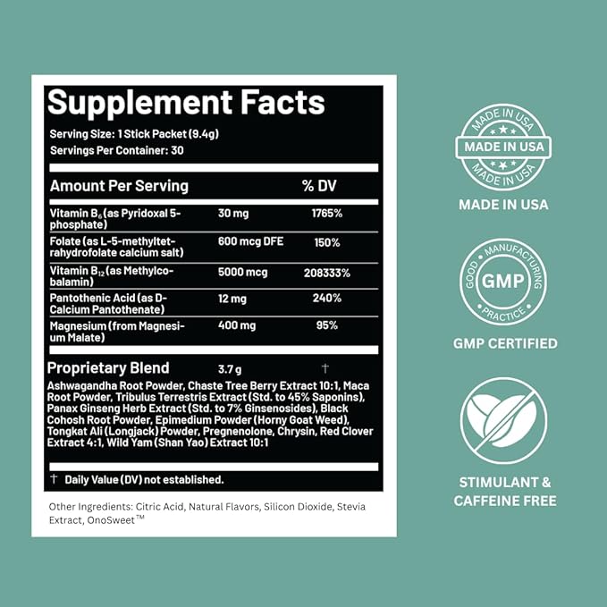 Menopause Supplement for Women | Replace 22 Pills with one Sachet per Day | Lemon Tea Flavour, Softened with Earthy Botanicals | Night Sweats & Hot Flash Relief - 30 Daily Stick Packs