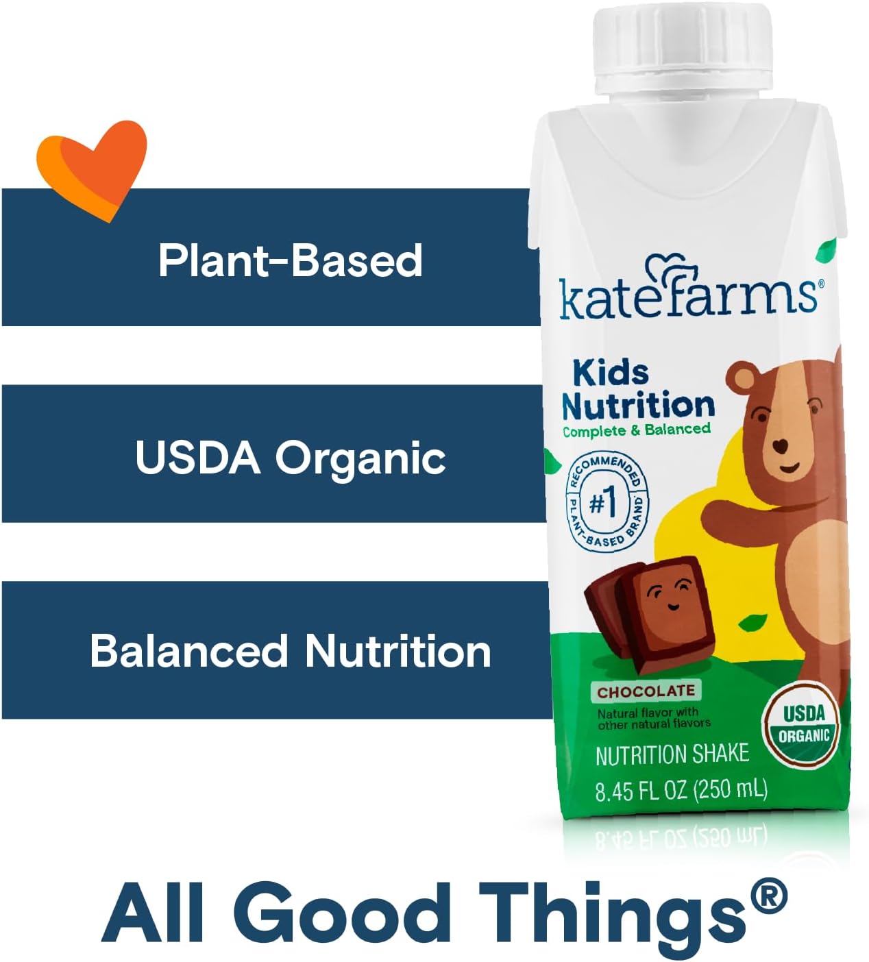 KATE FARMS Organic Kids Nutrition Chocolate Shake, 8g Protein, 27 Vitamins and Minerals, Meal Replacement, Gluten Free, Non-GMO, 8.45 oz (12 Pack)