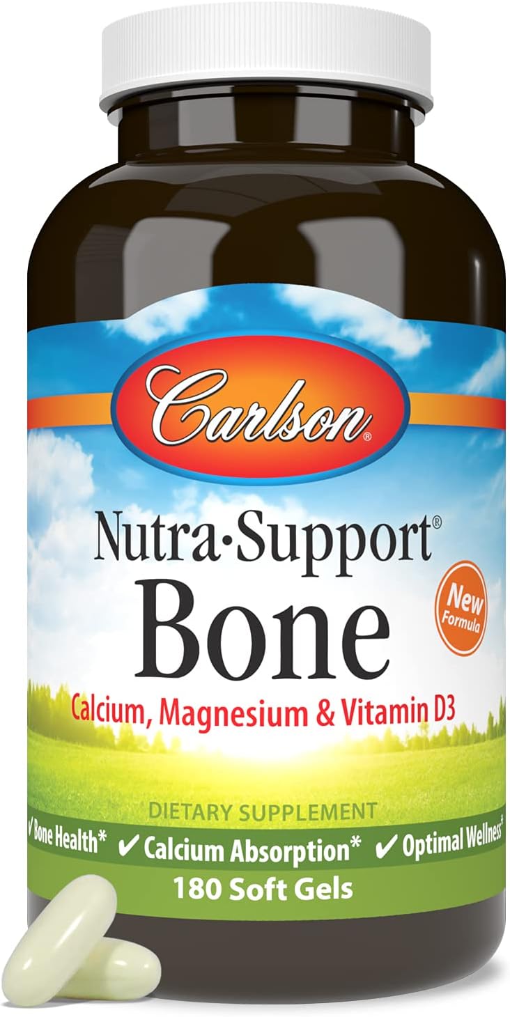 Carlson - Nutra-Support Bone, Calcium, Magnesium & Vitamin D3, Bone Health, Calcium Absorption & Optimal Wellness, 180 Softgels