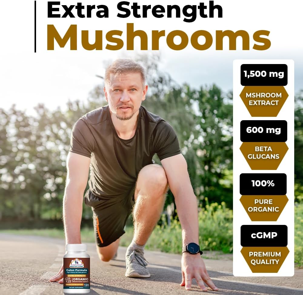 Cancer Sciences Colon Wellness Supplement, USDA Certified Organic Mushrooms Extract, Extra Strength 1,500 mg, High Potency 40% Beta-Glucans, Immune, Gut & Digestive, Colon Cleanse & Detox, 120 Caps
