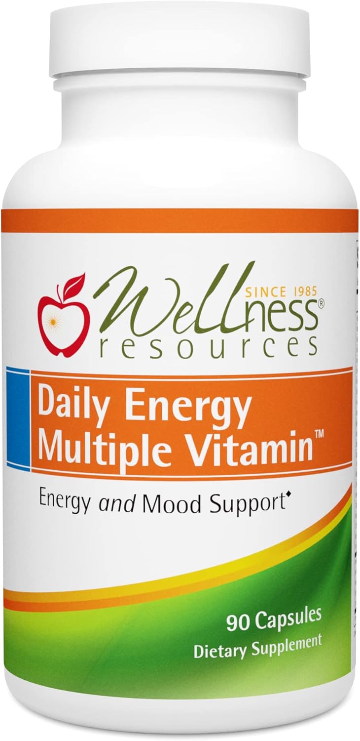 Wellness Resources Daily Energy Multiple Vitamin - 90 Capsules - Methylated Daily MTHFR Multivitamin Without Iron - Vitamin B12, Folate, & Bioavailable B Vitamins - Best Supplement for Energy & Mood