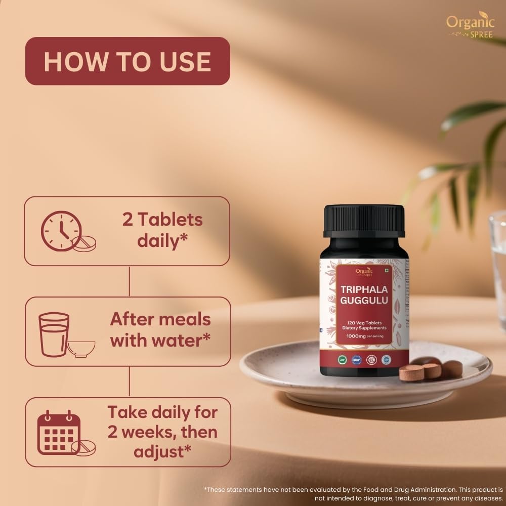 Triphala Guggulu 120 Tablets - Supports Gut Health and Digestive Support* - Ayurvedic Formulation - Certified and Vegetarian (1)