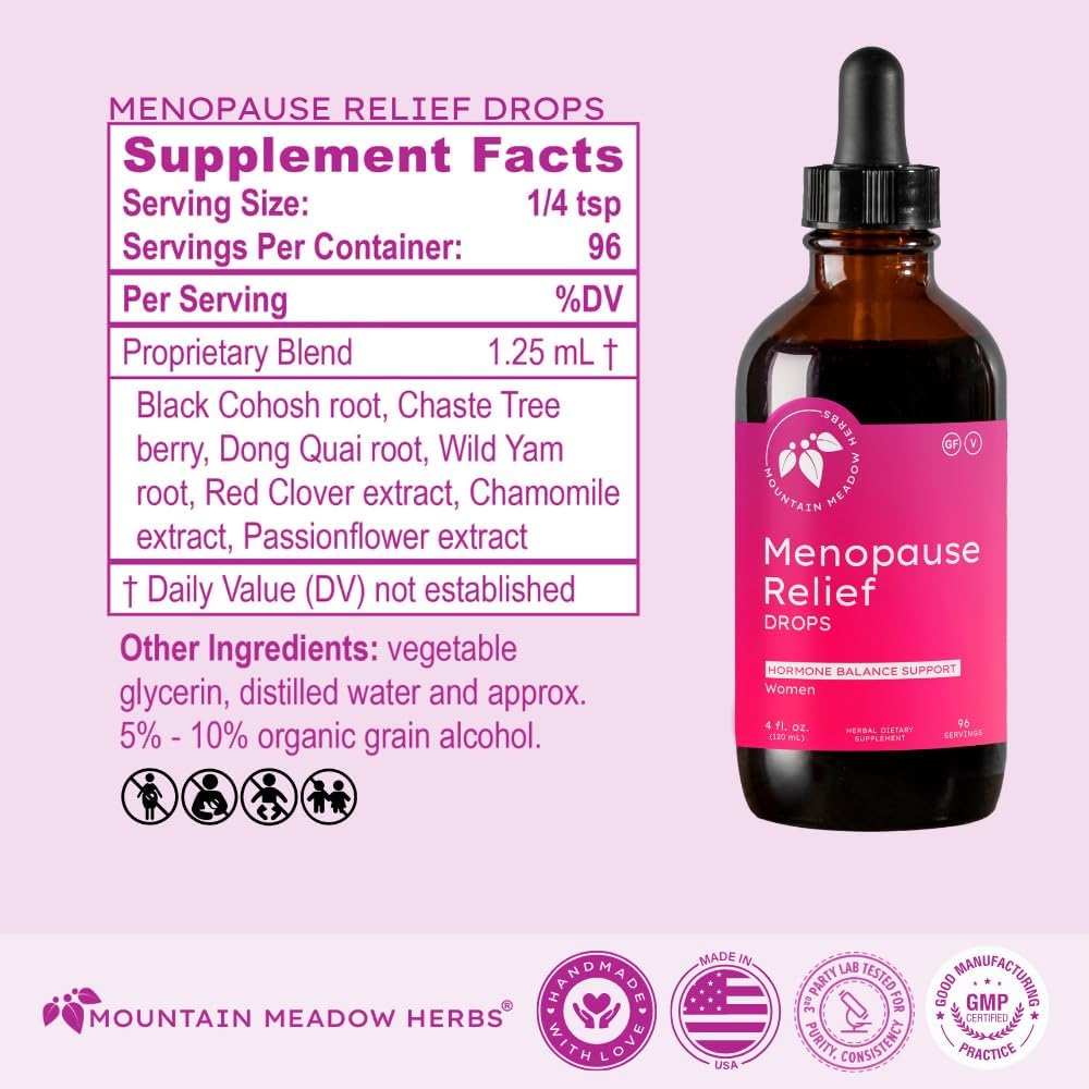 Mountain Meadow Herbs Menopause Relief Drops – Natural Herbal Supplement for Hot Flashes, Hormone Balance, Mood Support & Night Sweats, Liquid Menopause Support – 4oz