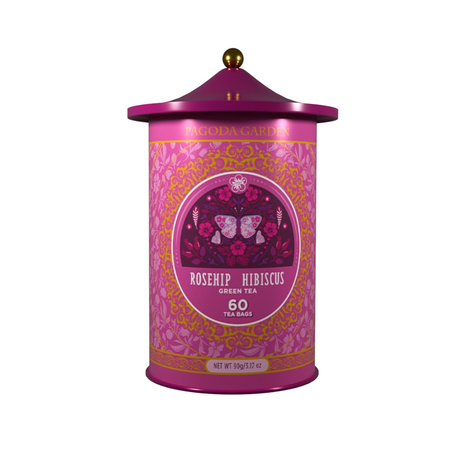 Life Plus Style Gourmet Pagoda Garden Rosehip Hibiscus Green Tea Organic Herbal Tea Caffeinated Hot or Iced Natural Ceylon Tea Antioxidants Supports Wellness 60 Tea Bags