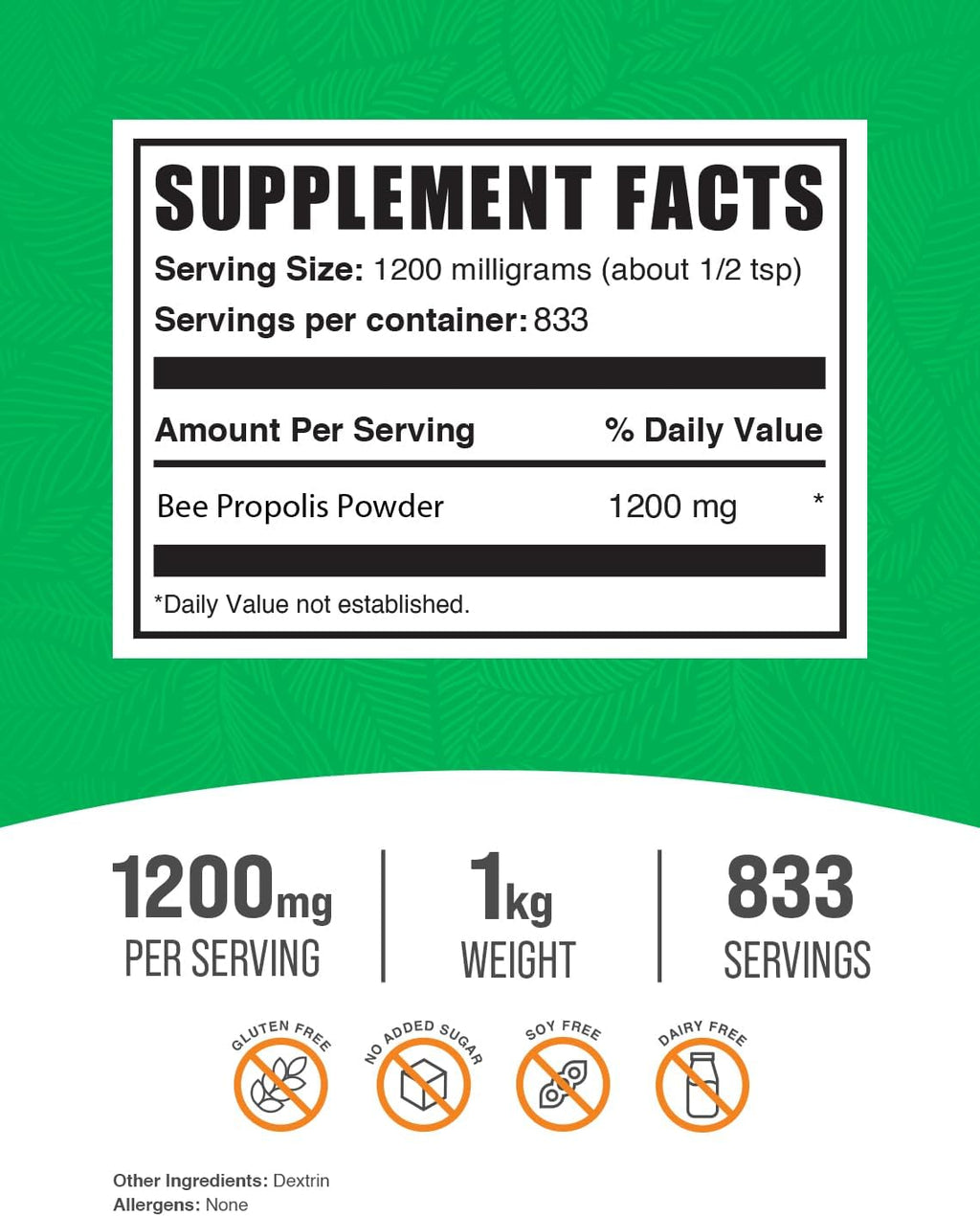 BulkSupplements.com Bee Propolis Powder - Bee Propolis Supplement, Superfood Supplement - Natural & Gluten Free, 1.2g per Serving, 1kg (2.2 lbs) (Pack of 1)