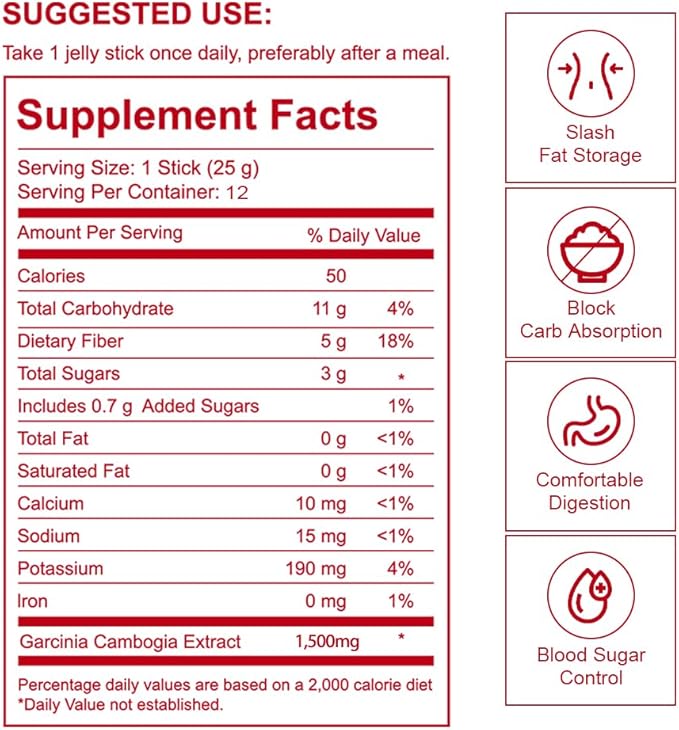 Coleology Cutting Jelly – Korean Jelly Stick for Weight Management, Helps Control Appetite & Supports Metabolism with Garcinia Cambogia HCA, Chia Seeds & Pomegranate Flavor – 12 Sticks