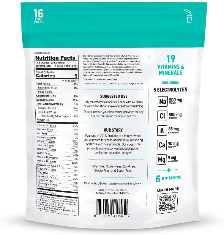 TRULABS Hydrate - Peach Mango. Sugar Free Electrolytes Hydration Packets. Each Serving Contains 1422 mg of Electrolytes &19 Vitamins & Minerals (16 ct)