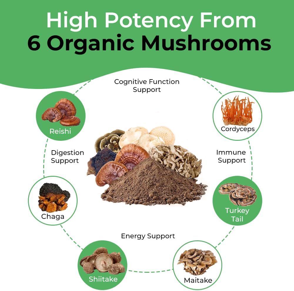 Cancer Sciences Organic Mushroom Supplement Capsules - 1,500mg Non-GMO Wellness Mushroom Complex 40% Beta-Glucans -Turkey Tail, Reishi, Cordyceps, Chaga Extract for Brain & Immune Support 120 Capsules