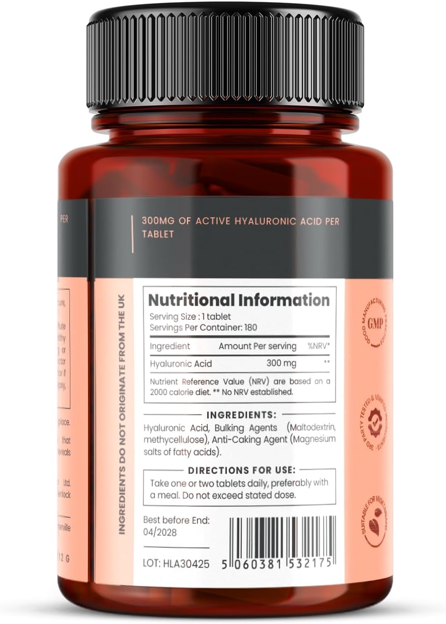 pureclinica Triple Strength Hyaluronic Acid 300mg x 720 Tablets (4 Bottles of 180) - 2 Years Supply