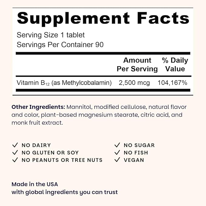 EZ Melts Dissolvable B12 2,500 mcg - Vitamin B12 for Energy & Immune Support - Non-GMO, Vegan & Gluten-Free - Red Cherry - 90 Sublingual Tablets (90 Servings)