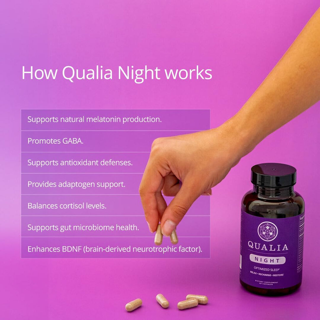 Qualia Night Sleep Aid | Non-Habit Forming | Science-Backed Supplement for Deep Refreshing Sleep | Melatonin-Free, Vegan, Non-GMO, Gluten-Free 80 Count | (1 Month Supply)