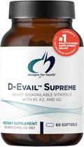 Designs for Health D-Evail Supreme - 5,000 IU Vitamin D3 Supplement with VIT K (K1, K2 as MK-4) + GG - Bone, Cardiovascular + Immune Support - Improved Bioavailability (60 Softgels)