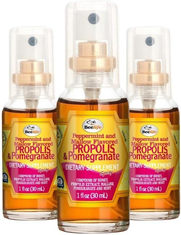 Beelife Propolis Throat Spray – Soothing Honey, Mint & Pomegranate - Natural Immune Support & Sore Throat Relief – Antioxidants, Rich in Flavonoids & Artepillin C, No Sugar, Gluten-Free -3-Pack, 90ml