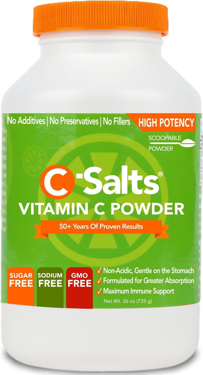 C-Salts Original Vitamin C Powder Supplement - 100% Pure High Dose Buffered Vitamin C Powder for Immune Support - Sugar-Free Powdered Drink Ascorbate, Organic, Stomach-Friendly, Original 26oz