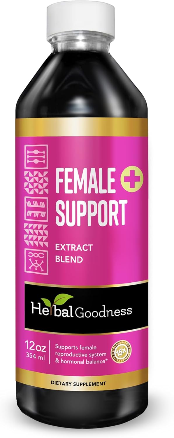 Herbal Goodness Female Support 12 fl. oz – Organic Herbal Supplement for Hormonal Balance, PMS, Menopause Relief, Gut & Reproductive Health – Maca, Vitex, Ashwagandha, Raspberry Leaf