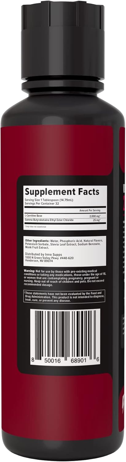 InnoSupps Volcarn 2000 - L-CARNITINE Advanced Energy Liquid | ATP Enhancer with GBEEC | Boosts Energy, Enhances Focus, Caffeine Free, No Artificial Sweeteners | 32 Servings (Tropical Blast)