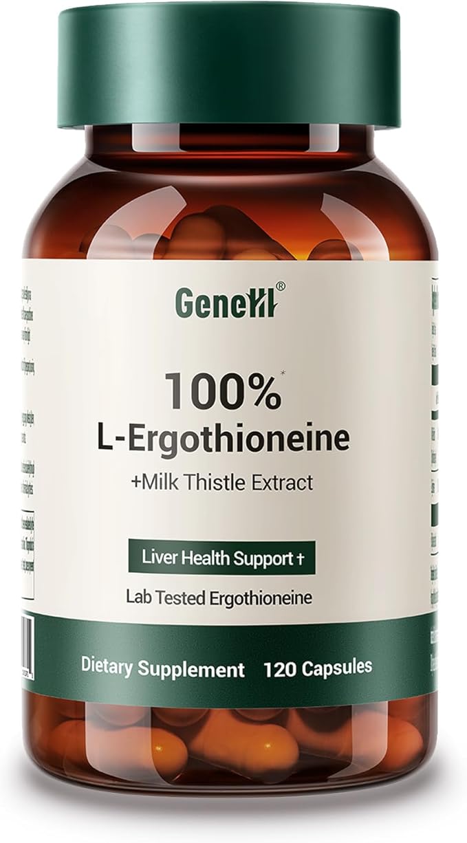 Clinically Studied L-Ergothioneine + Milk Thistle Supplement – Advanced Cellular and Liver Health Support – 30mg 99.99% Ultra-Pure Ergothioneine – Vegan, Non-GMO, 120 Count