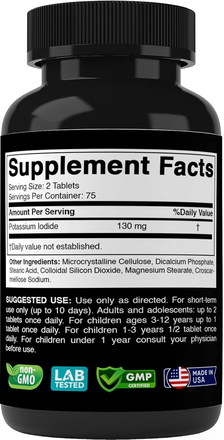 Potassium Iodide Dietary Supplement 130 mg per Serving - 150 Tablets (1 Bottle) - Exp 10/2028