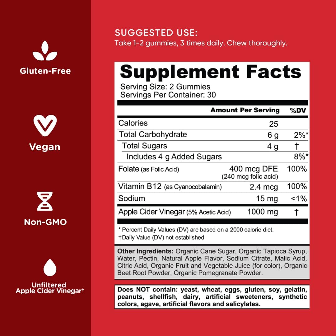 Goli Nutritional Supplement, Apple Cider Vinegar Gummy Vitamins Nutrition, 2 Pack of 60 Count