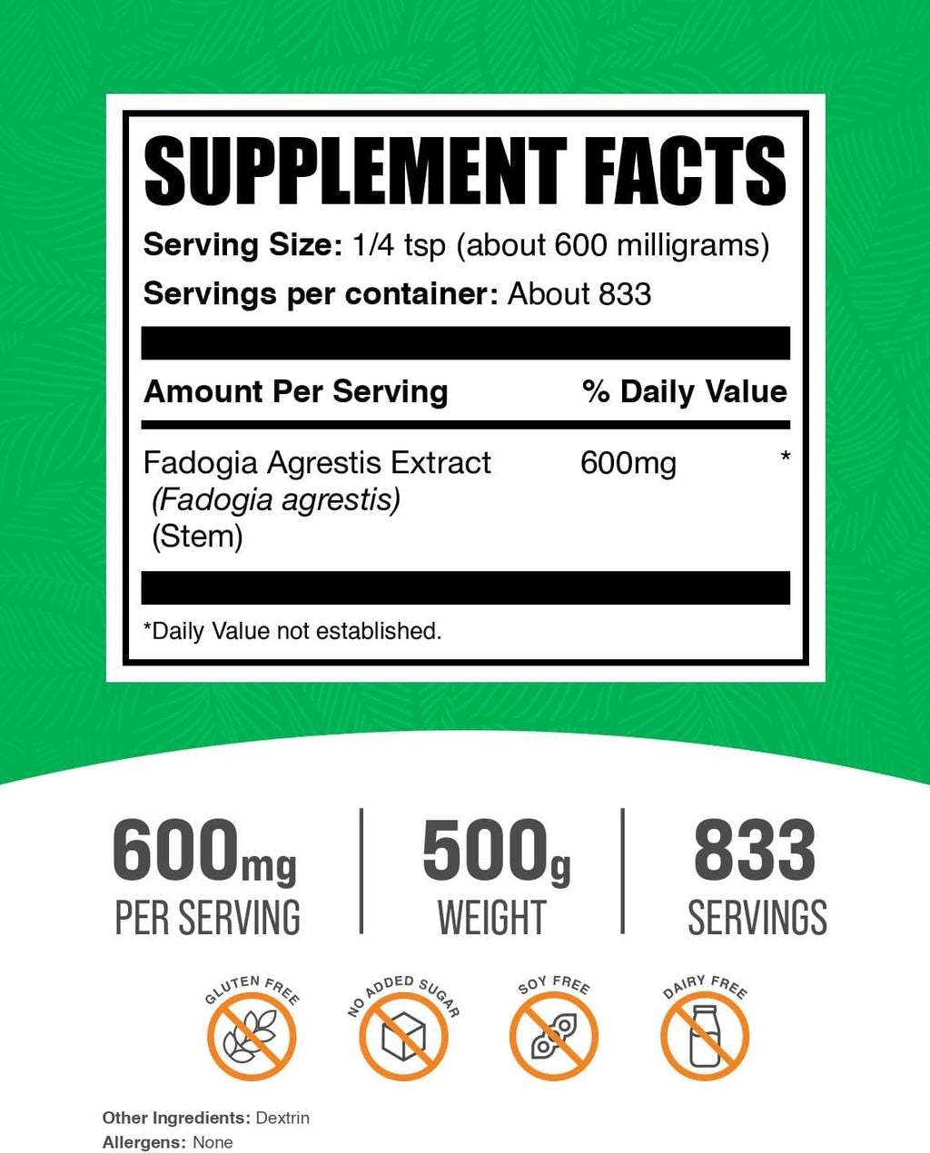 BulkSupplements.com Fadogia Agrestis Extract Powder - Fadogia Agrestis Supplement, Fadogia Agrestis 600mg - for Energy Boost, Gluten Free, 600mg per Serving, 500g (1.1 lbs) (Pack of 1)