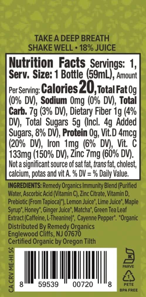Remedy Organics Immunity Plus Shot, Energize Me | Boost Energy, Brain Function, Detoxification, and Metabolism | Brain Juice | Certified-Organic Ingredients 12 Packs