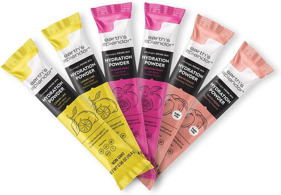 Earth’s Splendor Electrolytes Powder Packets Variety - Hydration Sticks with Essential Vitamins for Energy & Sports Performance Travel-Friendly Single-Serve Packets for Daily Use 6 Pack